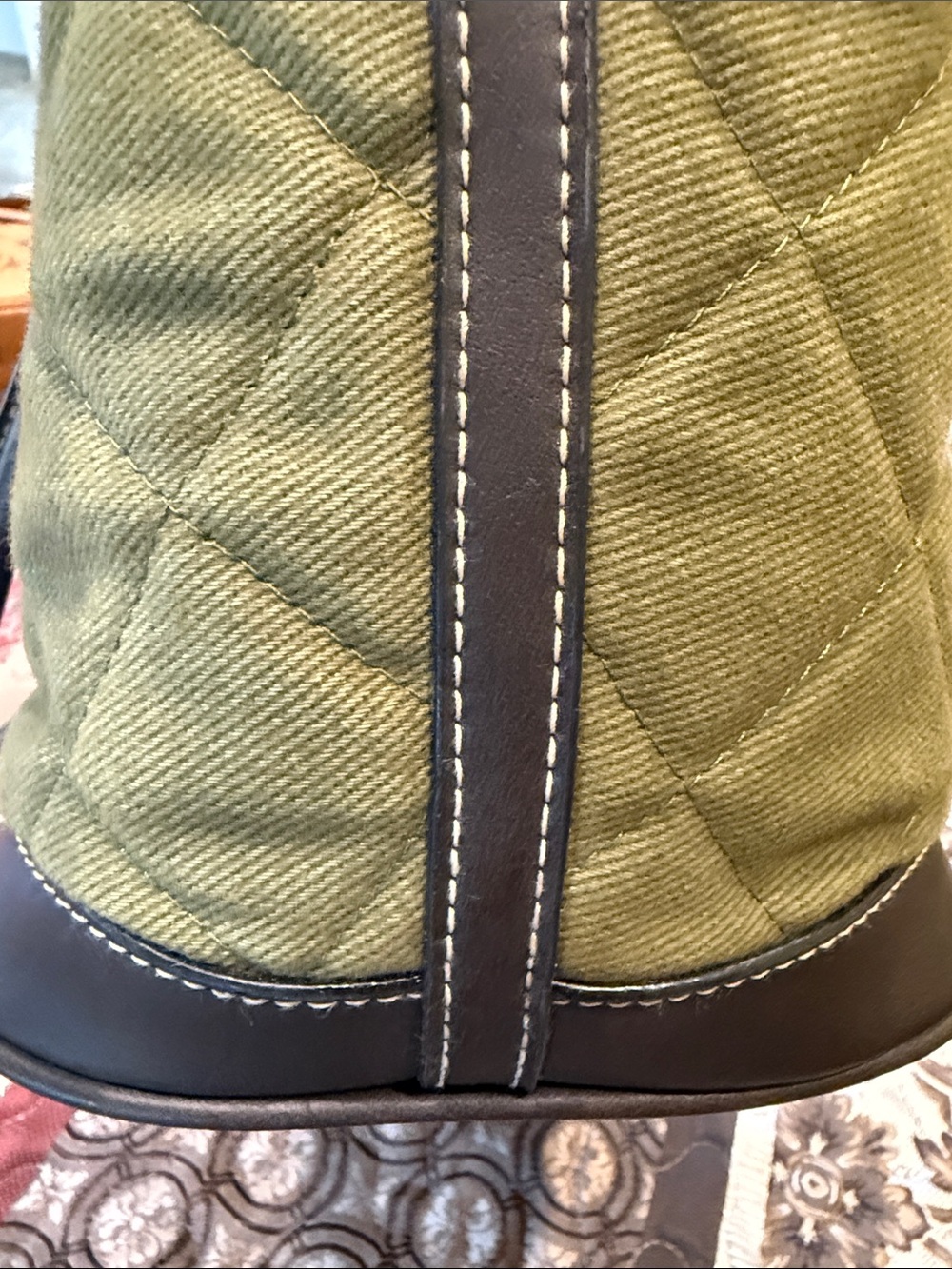 G.H. Bass& Co. Olive Quilted Tote Bag with Brown Trim - Picture 7 of 8